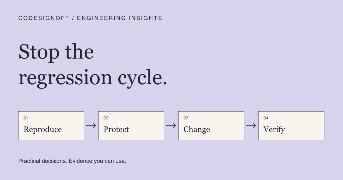 Reproduce → Protect → Change → Verify: Every AI change breaks something: how to stop the regression cycle